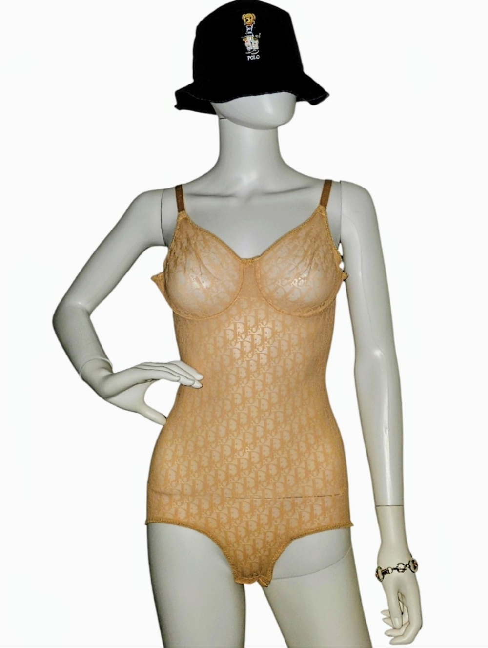 Dior Nude Beige Sheer Monogram Bodysuit